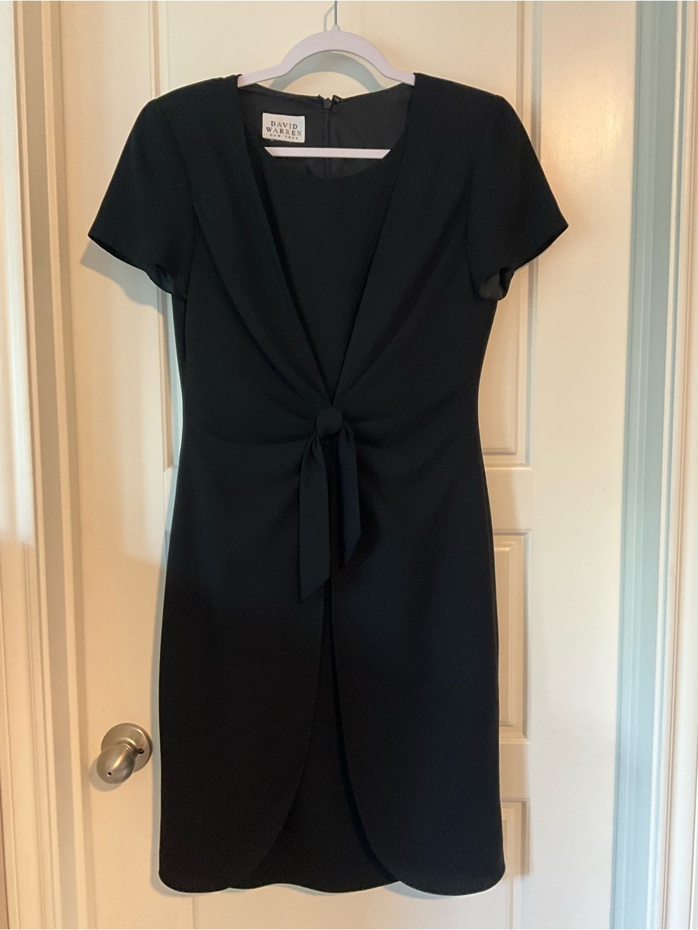 David Warren New York Black Fully Lined Faux Wrap Tie Front Dress